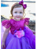 Flutter Sleeves Lace Tulle Flower Girl Dress With Handmade Flower